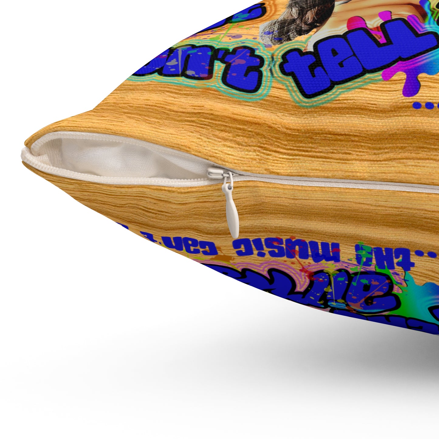 drop the beat - Spun Polyester Square Pillow - (butterscotch wood finish)