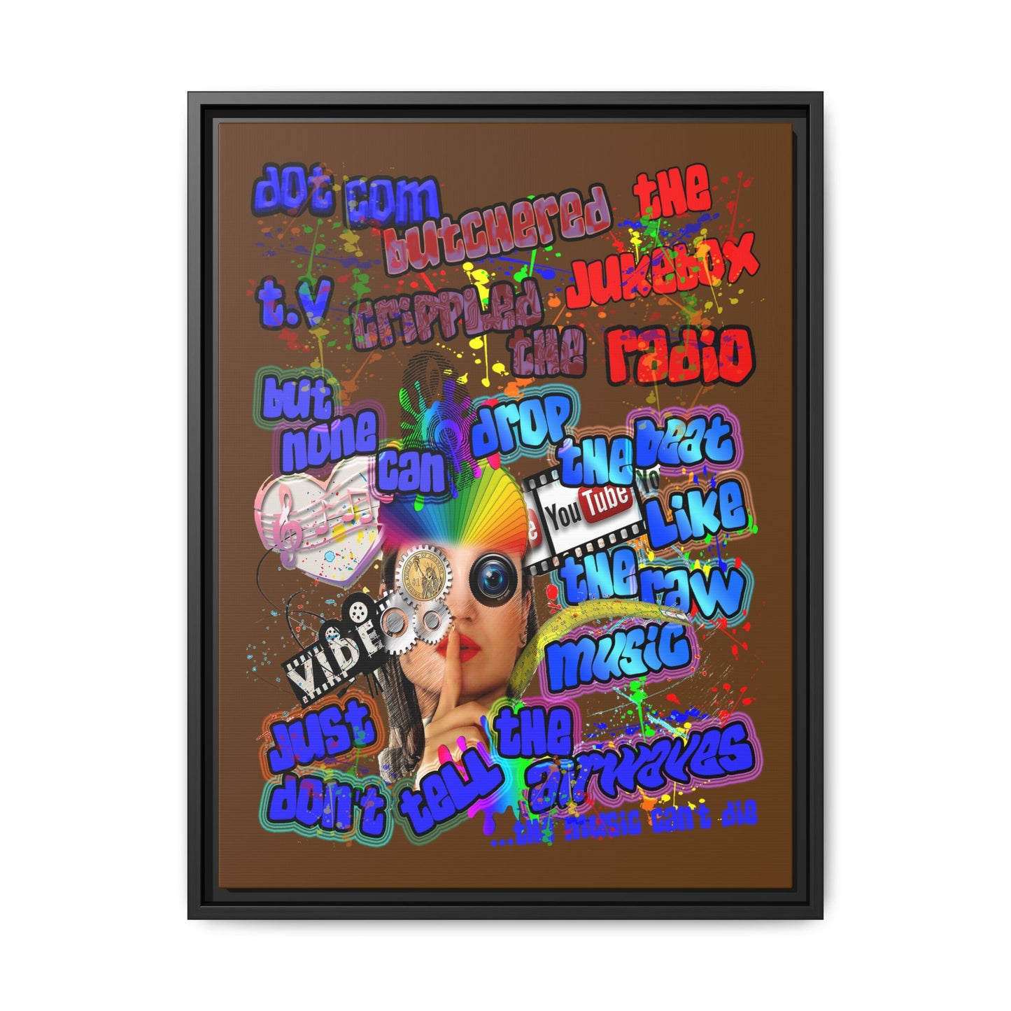 drop the beat - framed canvas art (brown)