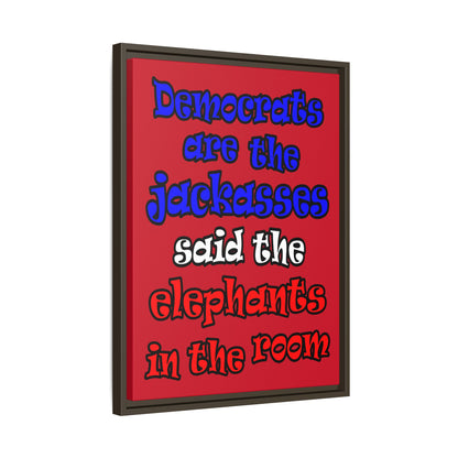 donkeys and elephants - framed canvas art (dark red)