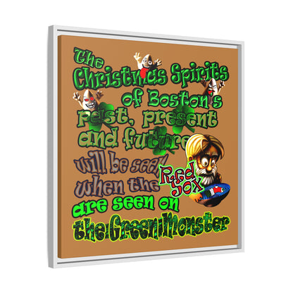 christmas spirits of boston - framed canvas art (light brown)