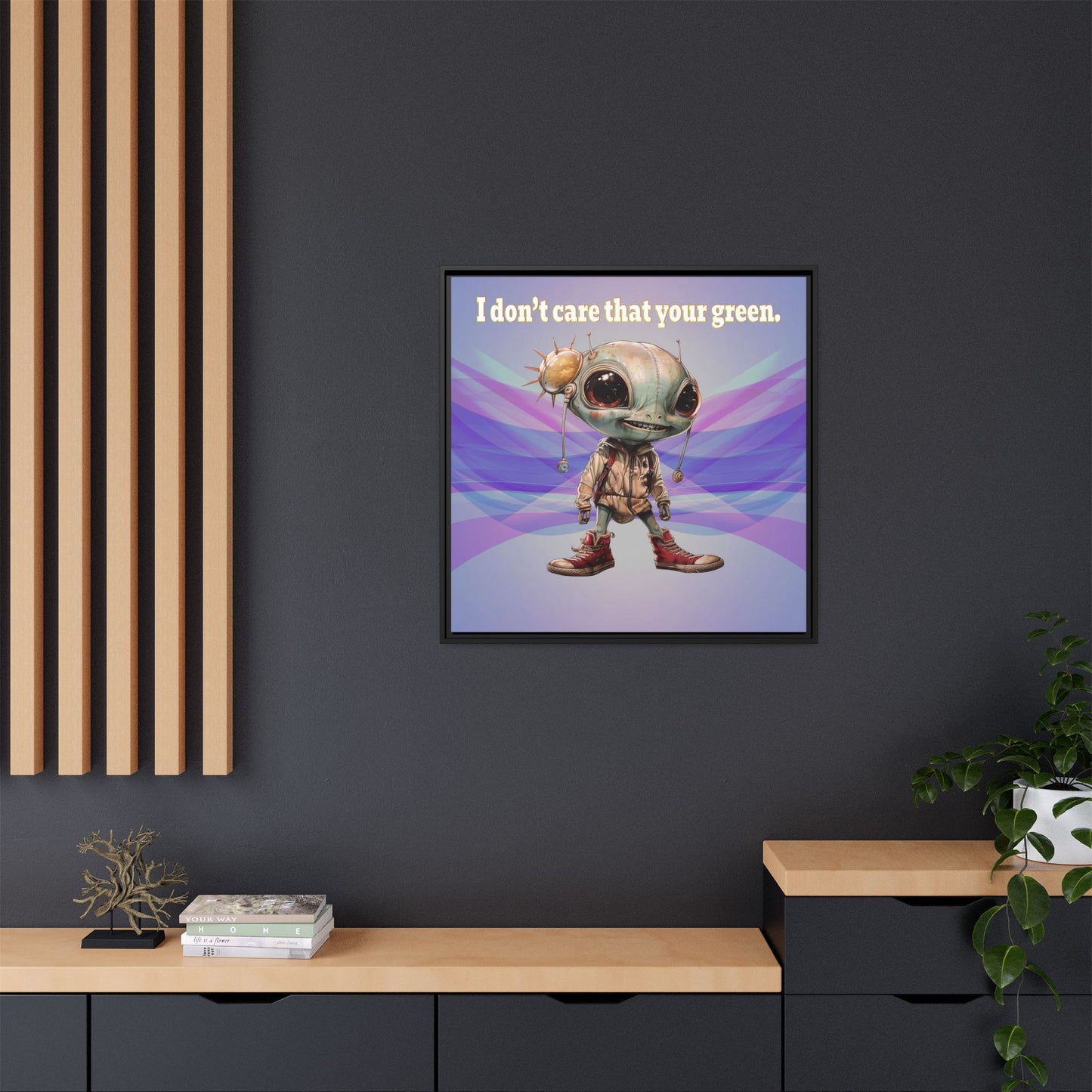 I don't care that your green - framed canvas art (light blue-pink wave)