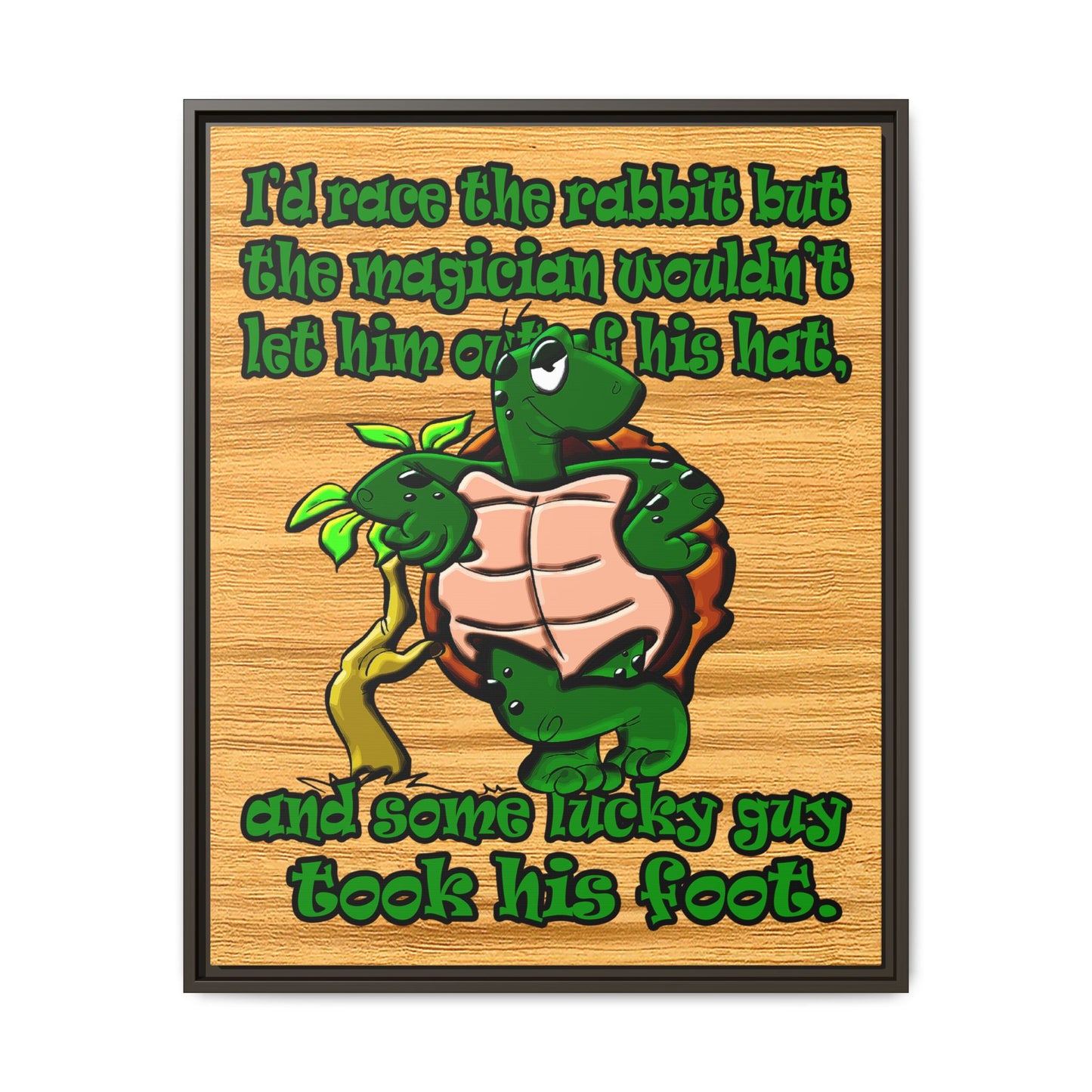 turtle race - framed canvas art (butterscotch wood finish)