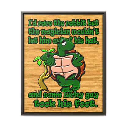 turtle race - framed canvas art (butterscotch wood finish)