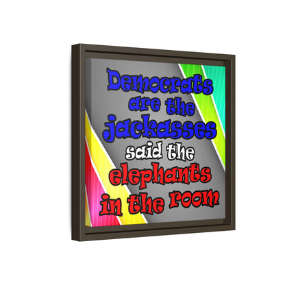 donkeys and elephants - framed canvas art (rainbow split)