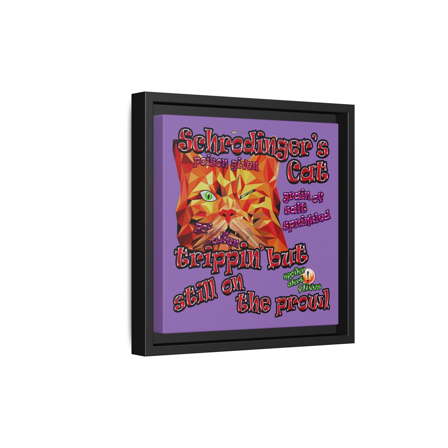 schrodinger's cat - framed canvas art (light purple)