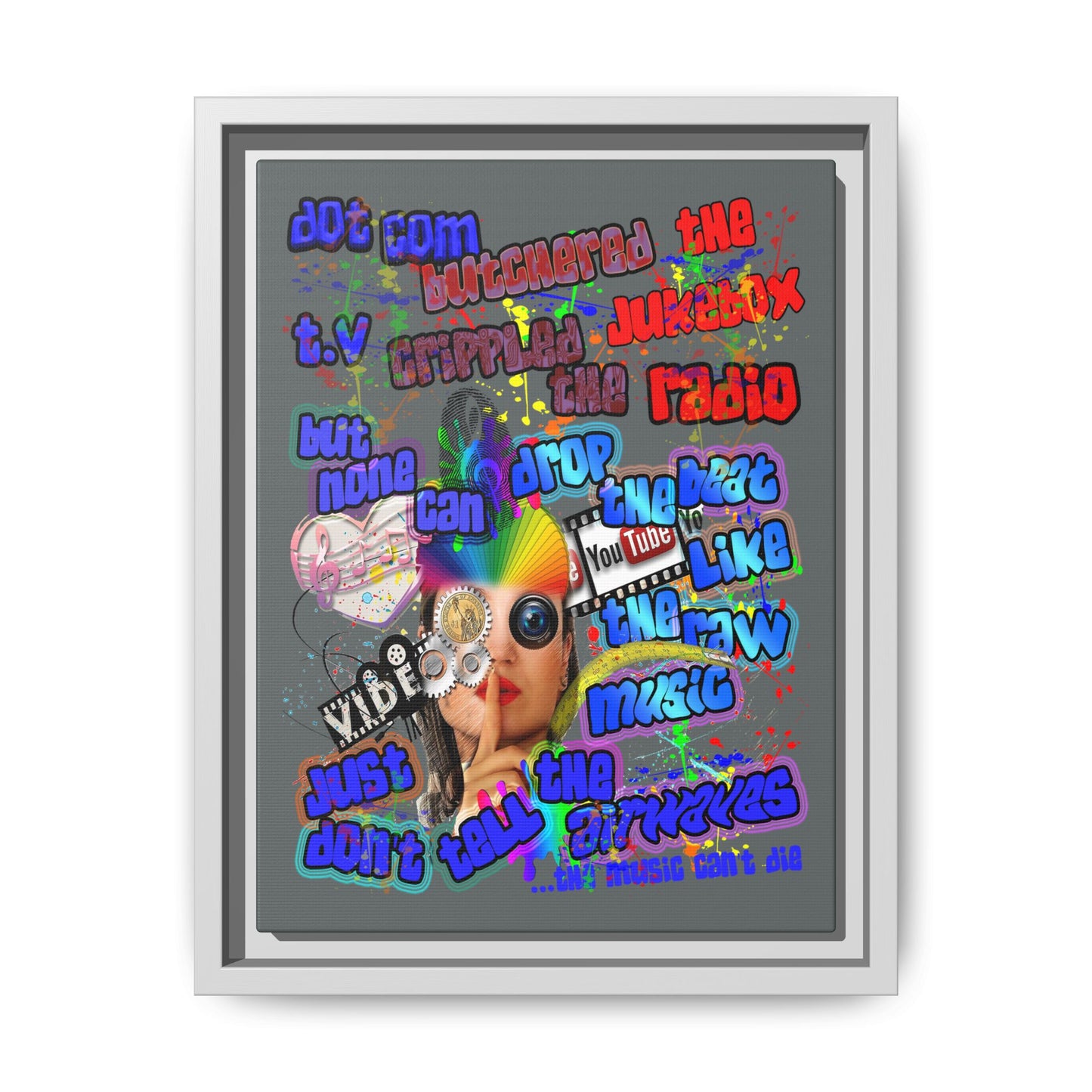 drop the beat - framed canvas art (dark grey)