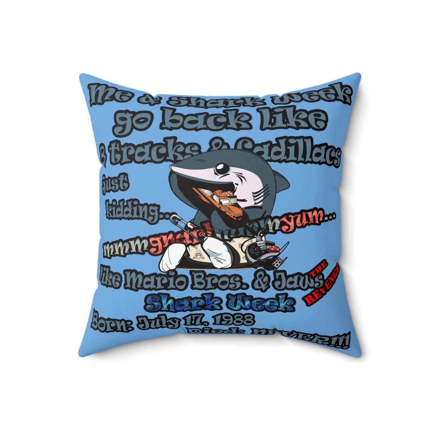 shark week - Faux Suede Square Pillow - (light blue)