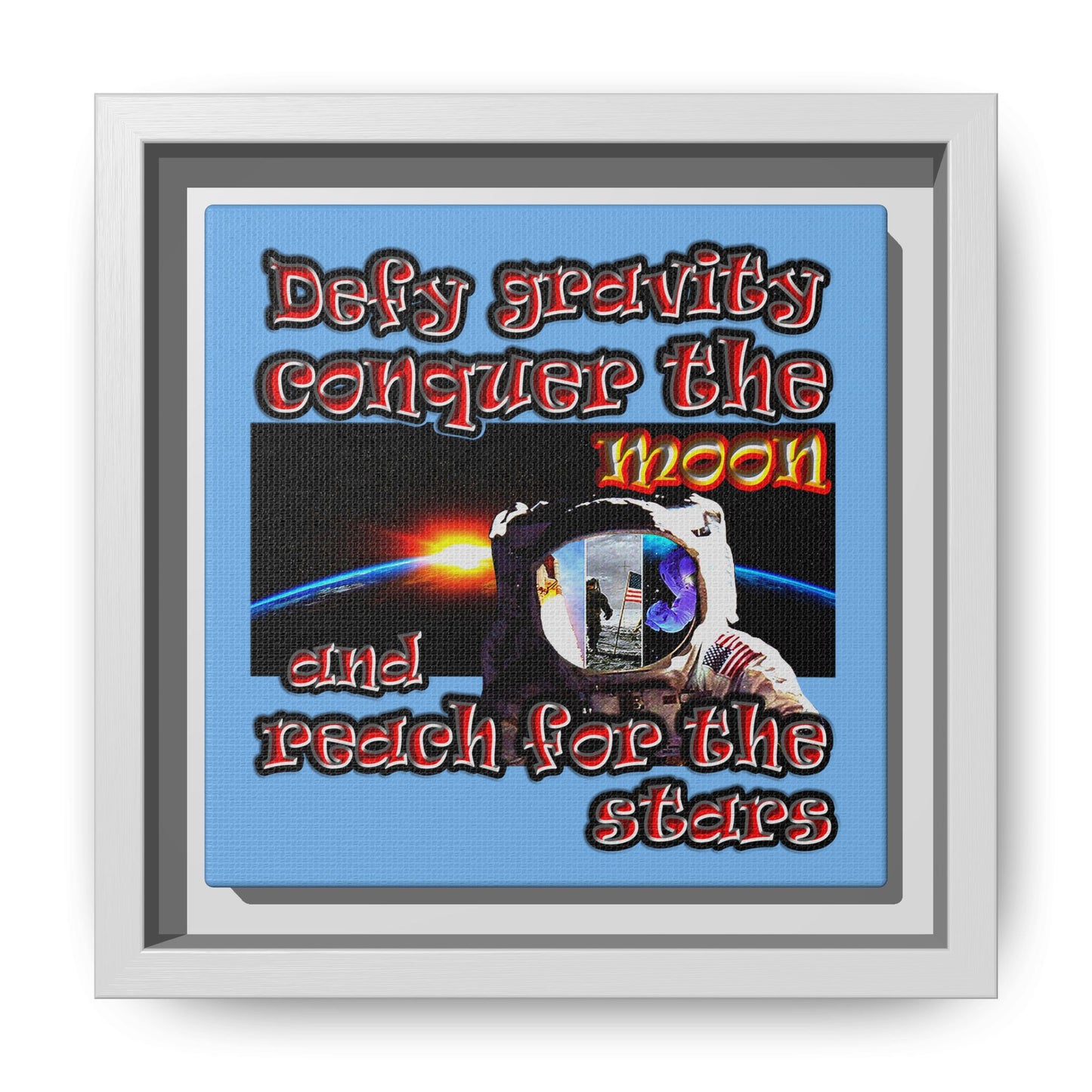 defy conquer reach - framed canvas art (light blue)