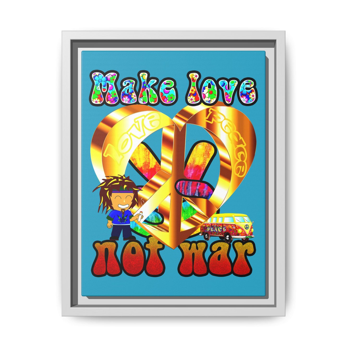 love peace - framed canvas art (turquoise)