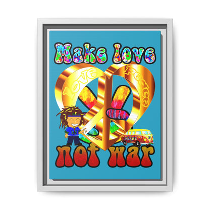 love peace - framed canvas art (turquoise)