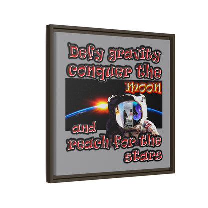 defy conquer reach - framed canvas art (grey)