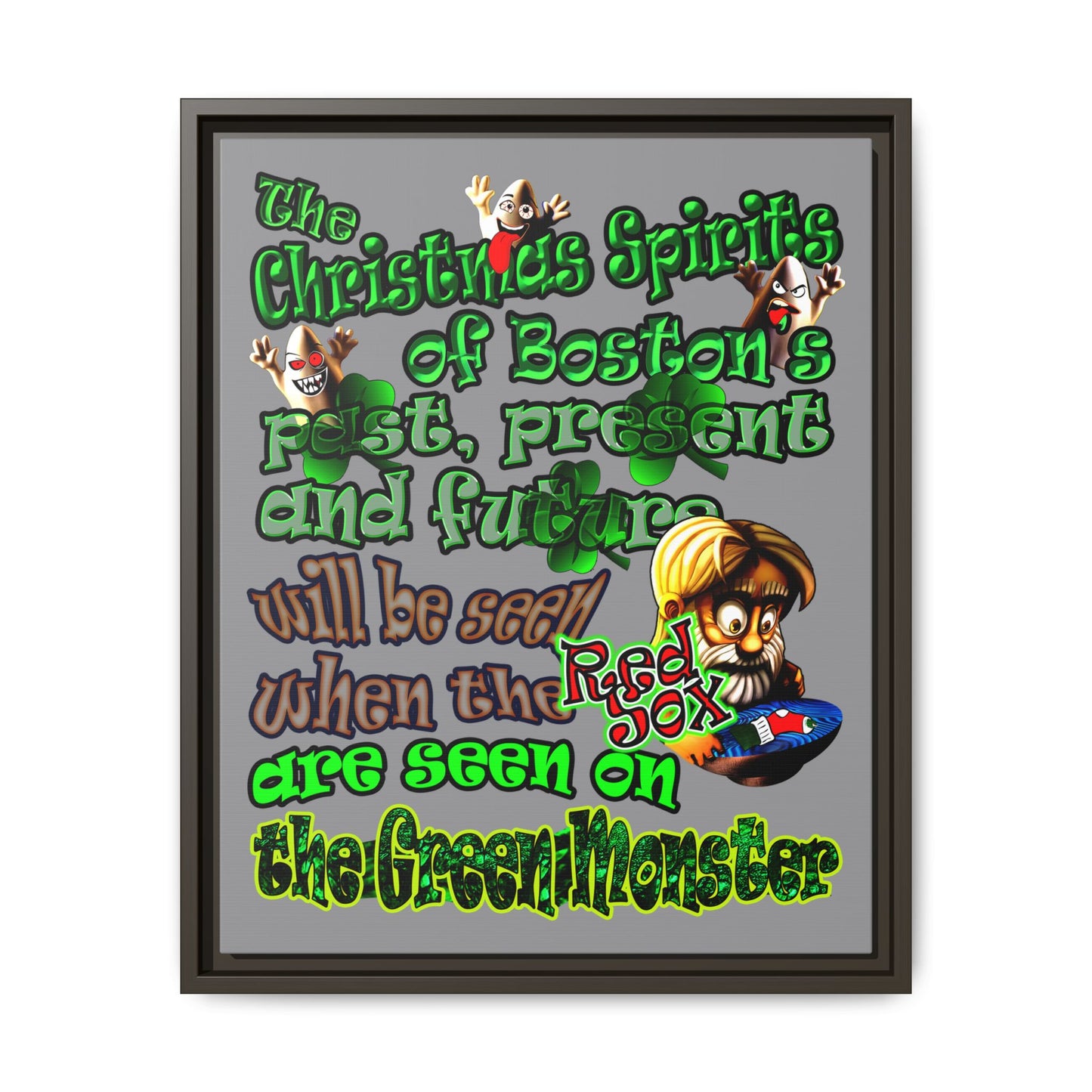 christmas spirits of boston - framed canvas art (grey)