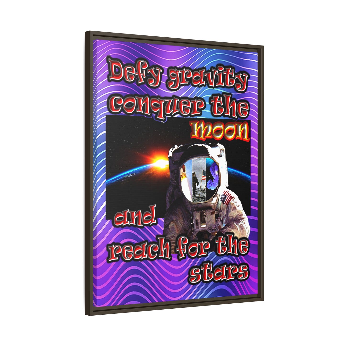defy conquer reach - framed canvas art (purple wave)