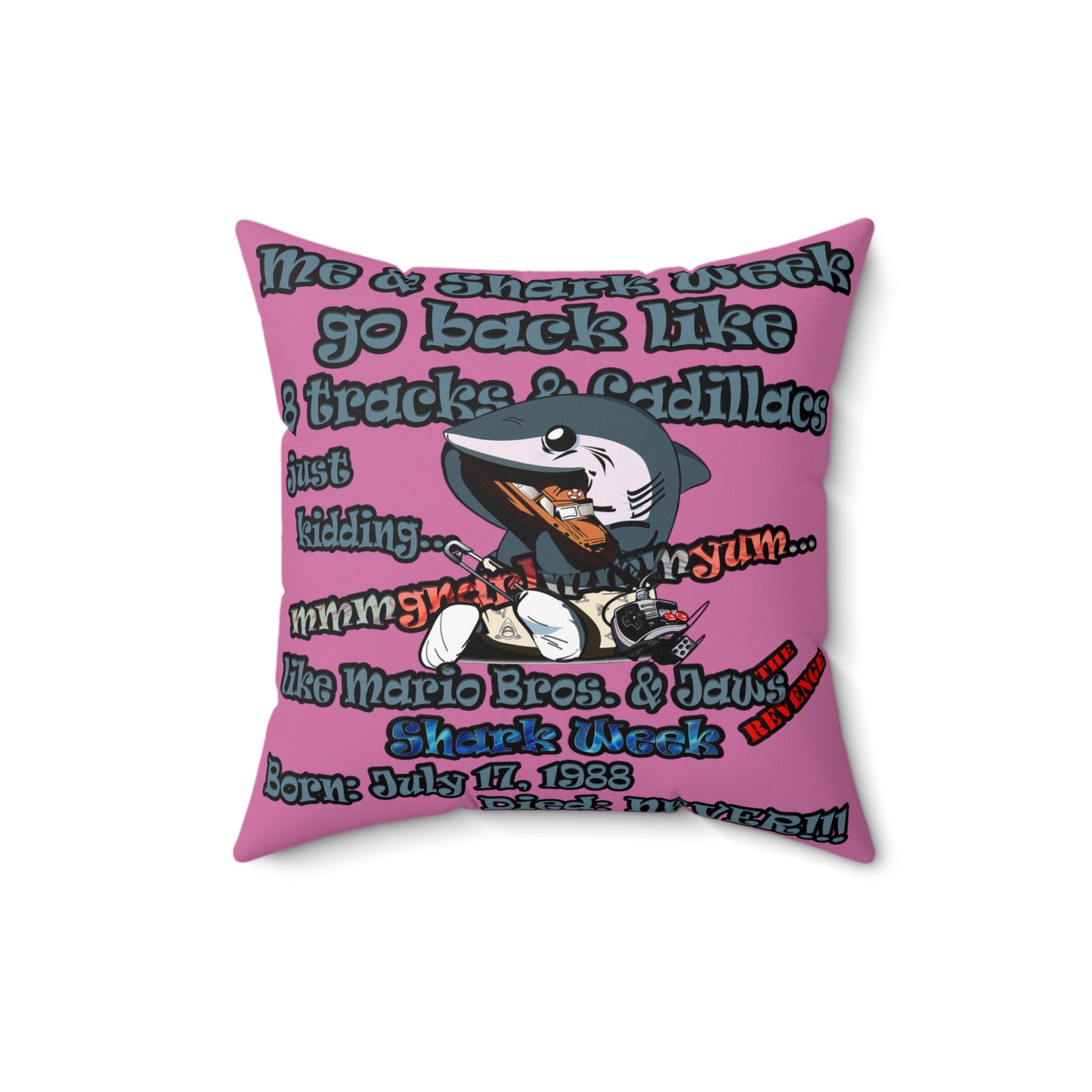 shark week - Spun Polyester Square Pillow - (light pink)