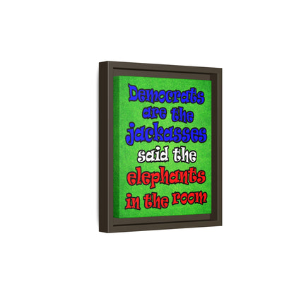 donkeys and elephants - framed canvas art (green turf)