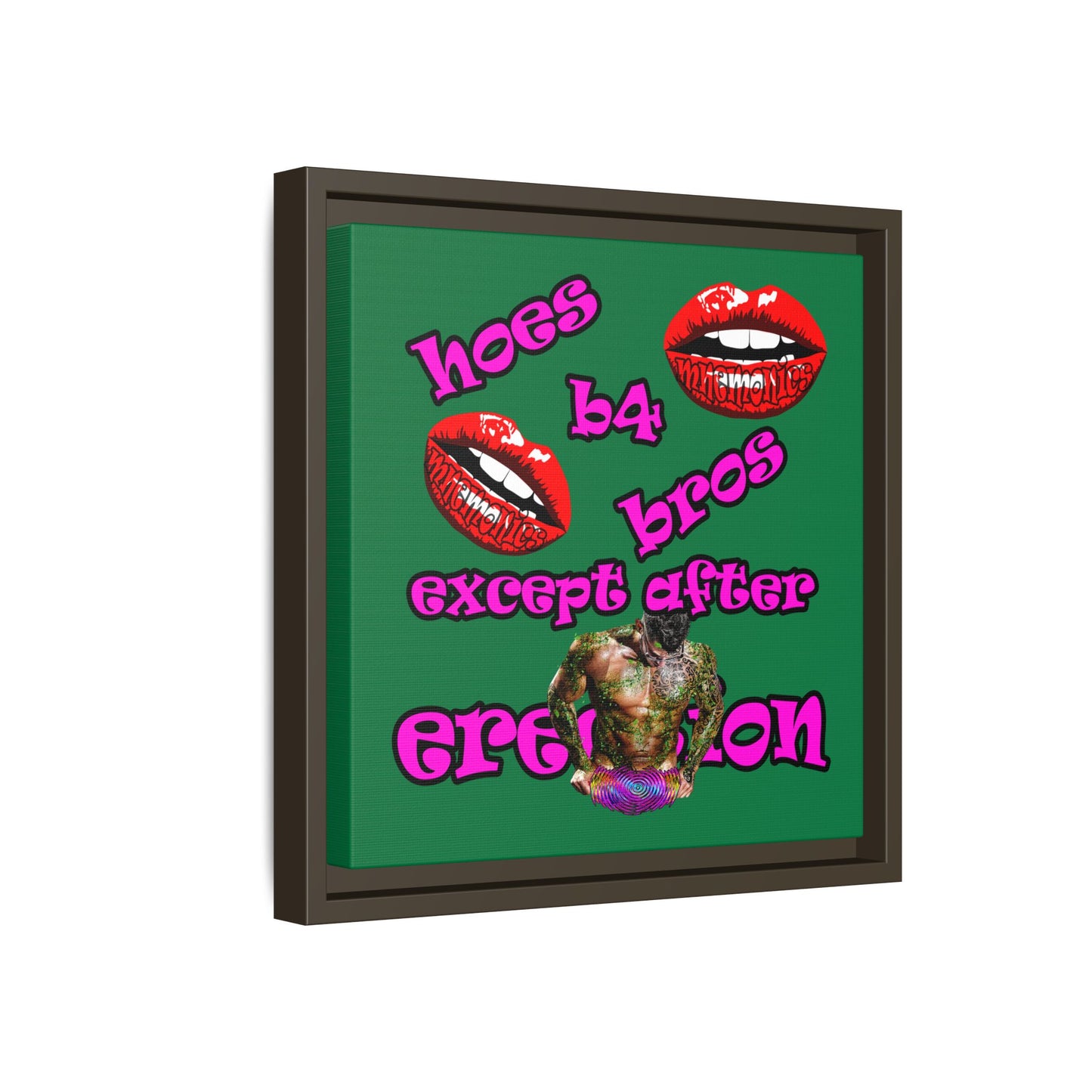 hoes b4 bros - framed canvas art (dark green)