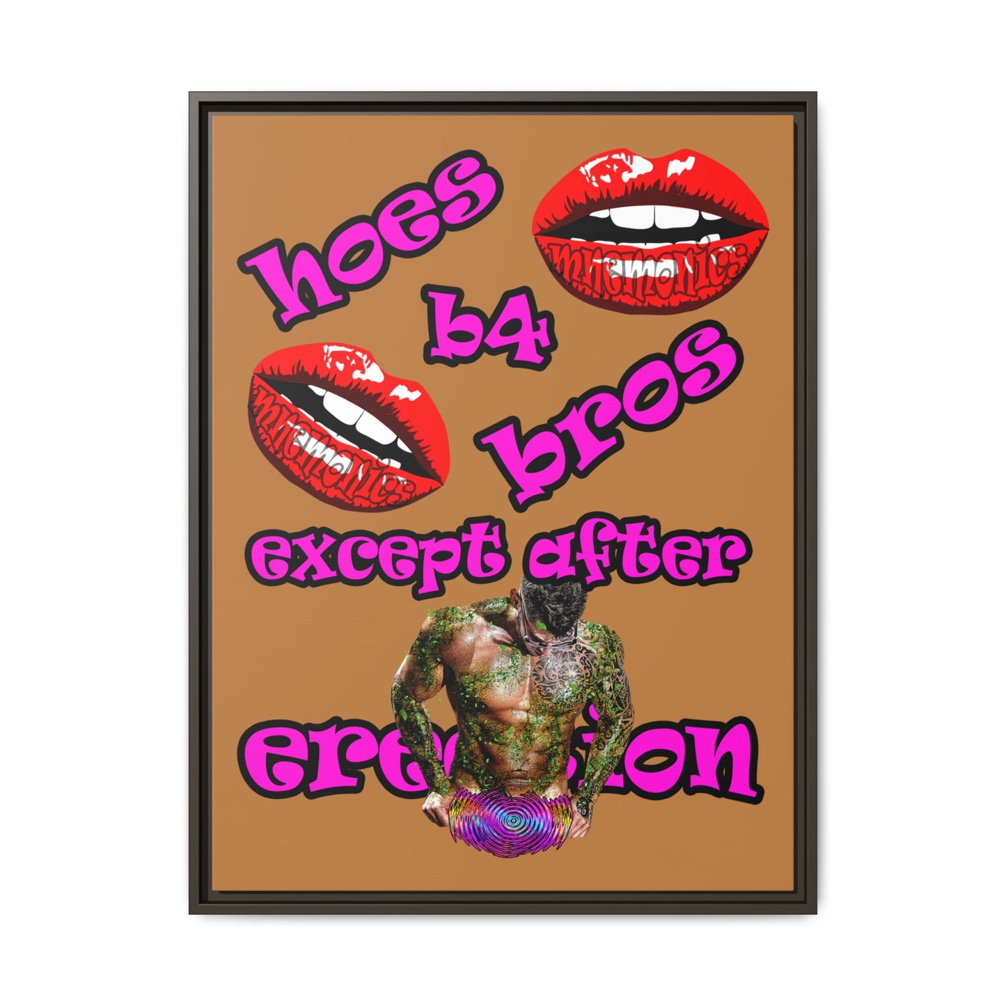 hoes b4 bros - framed canvas art (light brown)