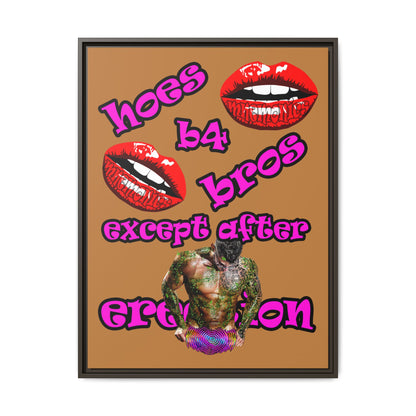 hoes b4 bros - framed canvas art (light brown)