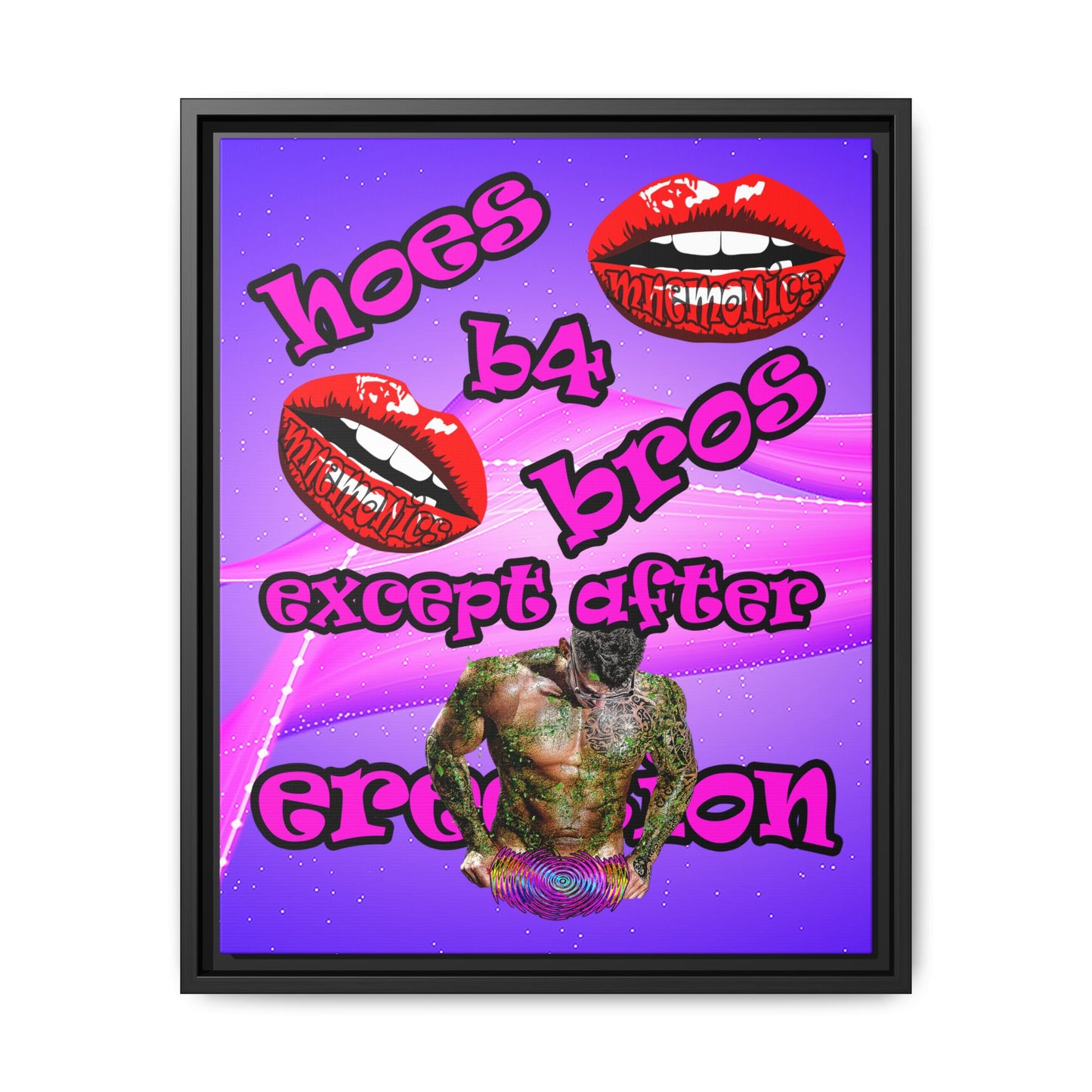 hoes b4 bros - framed canvas art (purple-pink wave)