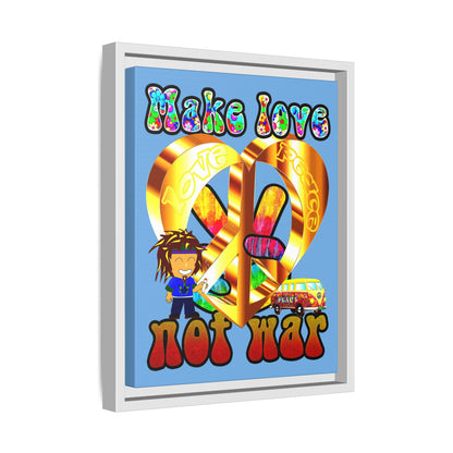 love peace - framed canvas art (light blue)