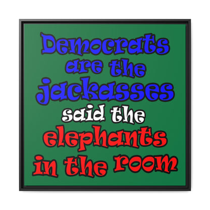 donkeys and elephants - framed canvas art (dark green)