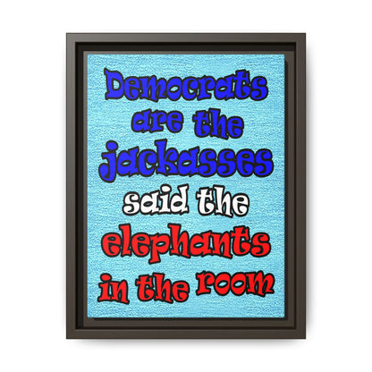 donkeys and elephants - framed canvas art (faded blue)