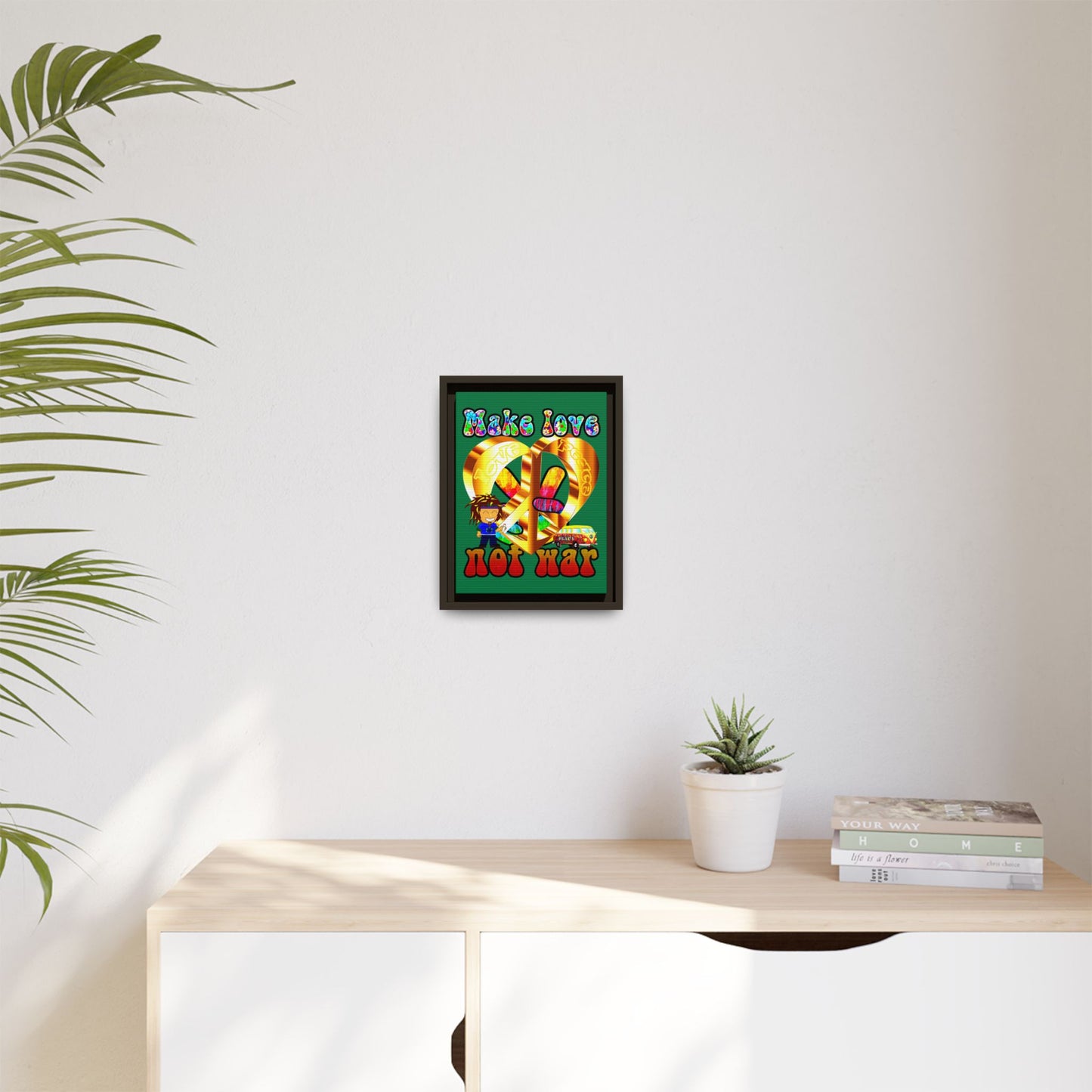 love peace - framed canvas art (dark green)