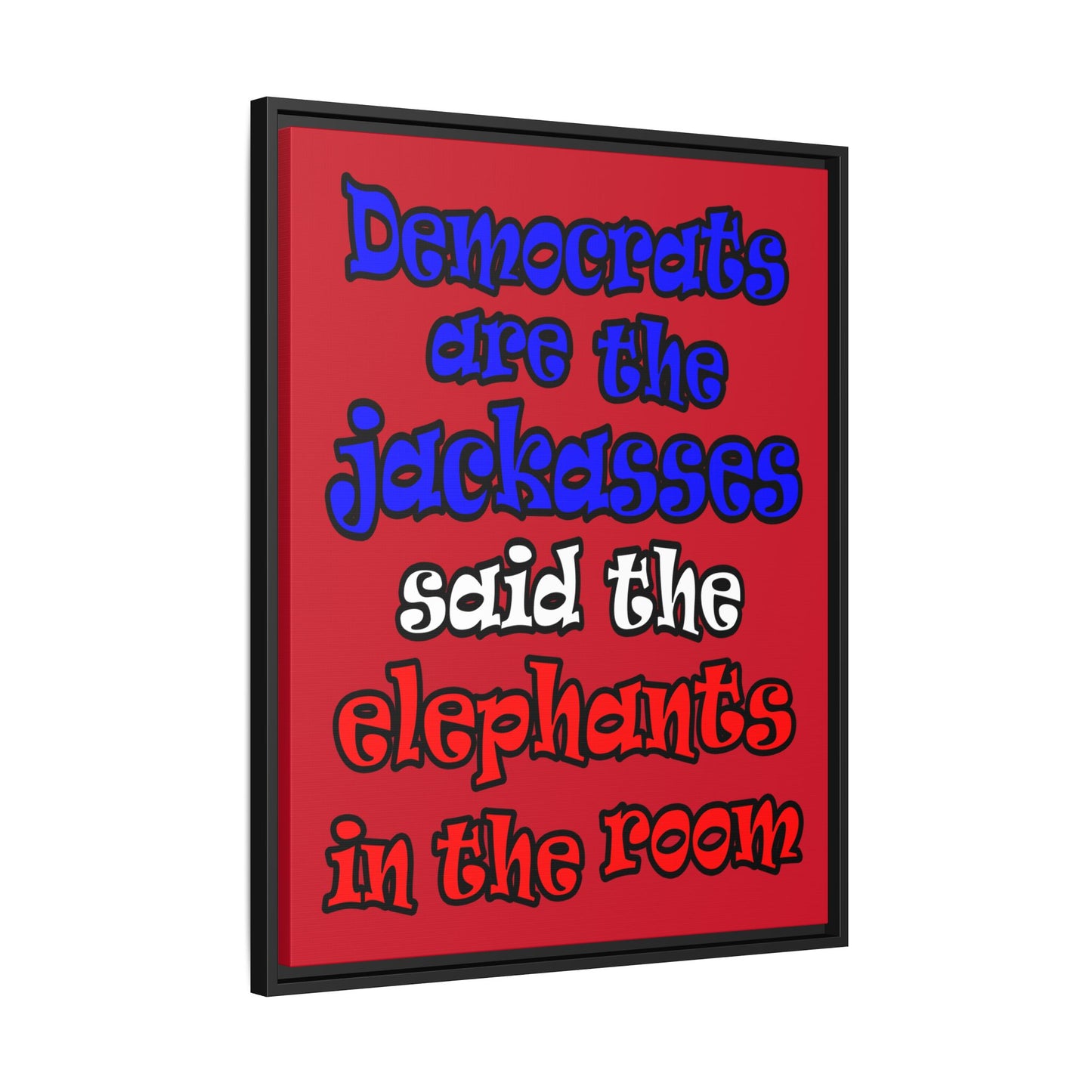 donkeys and elephants - framed canvas art (dark red)