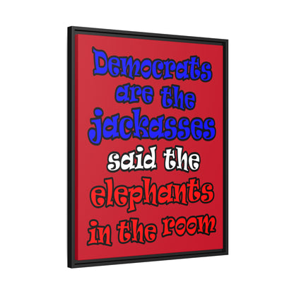 donkeys and elephants - framed canvas art (dark red)
