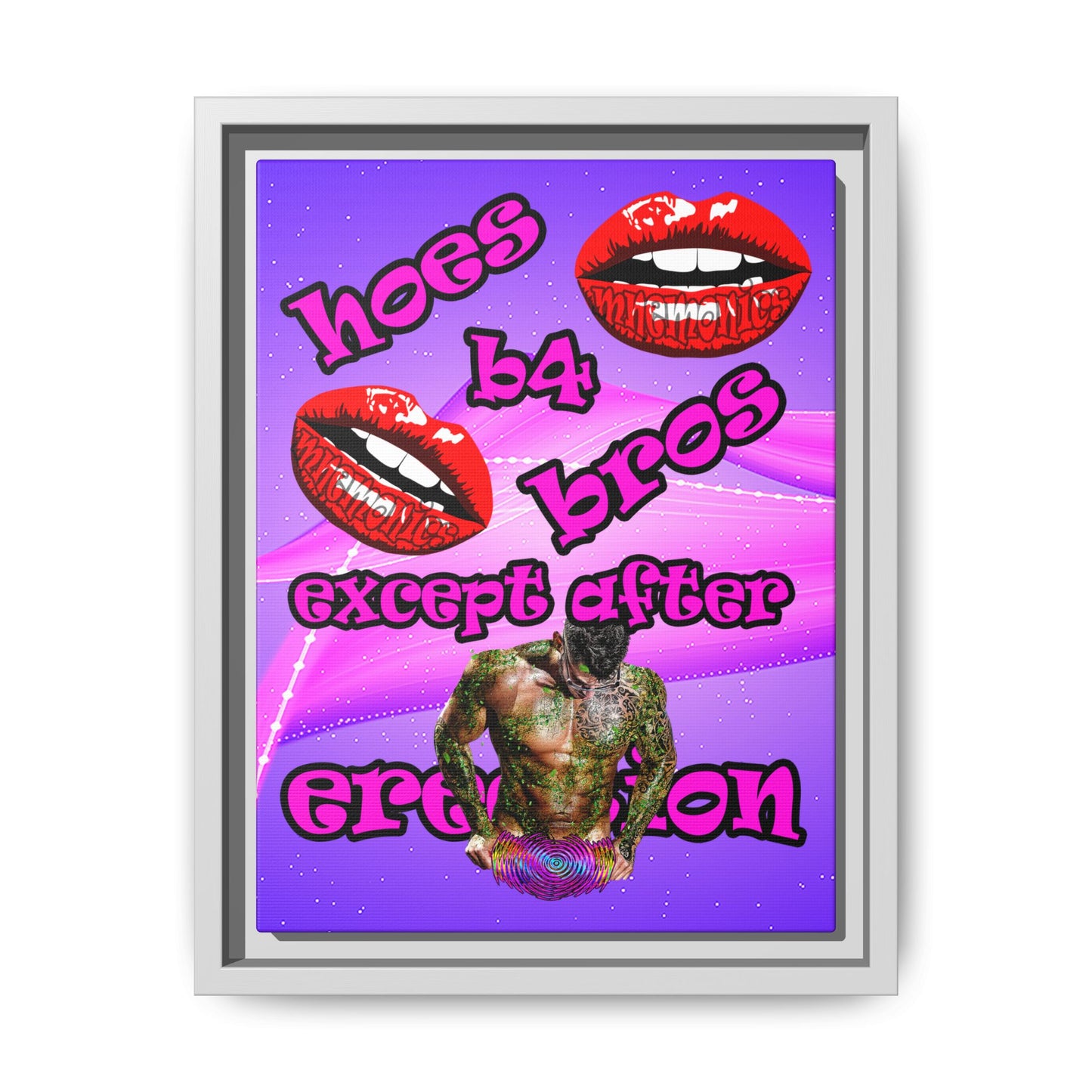 hoes b4 bros - framed canvas art (purple-pink wave)