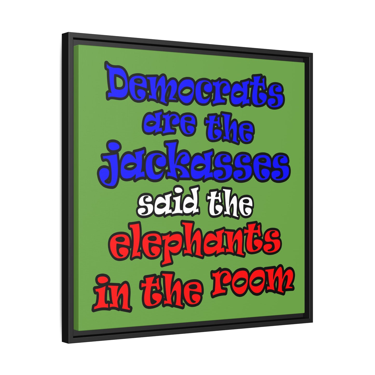 donkeys and elephants - framed canvas art (green)