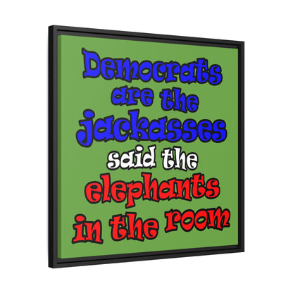 donkeys and elephants - framed canvas art (green)
