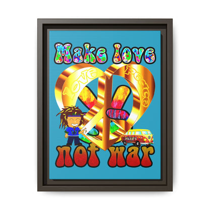 love peace - framed canvas art (turquoise)