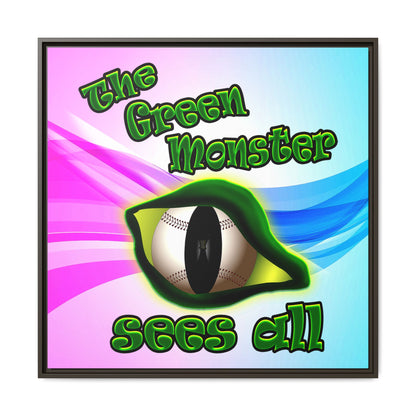 green monster - framed canvas art (light blue-pink wave)
