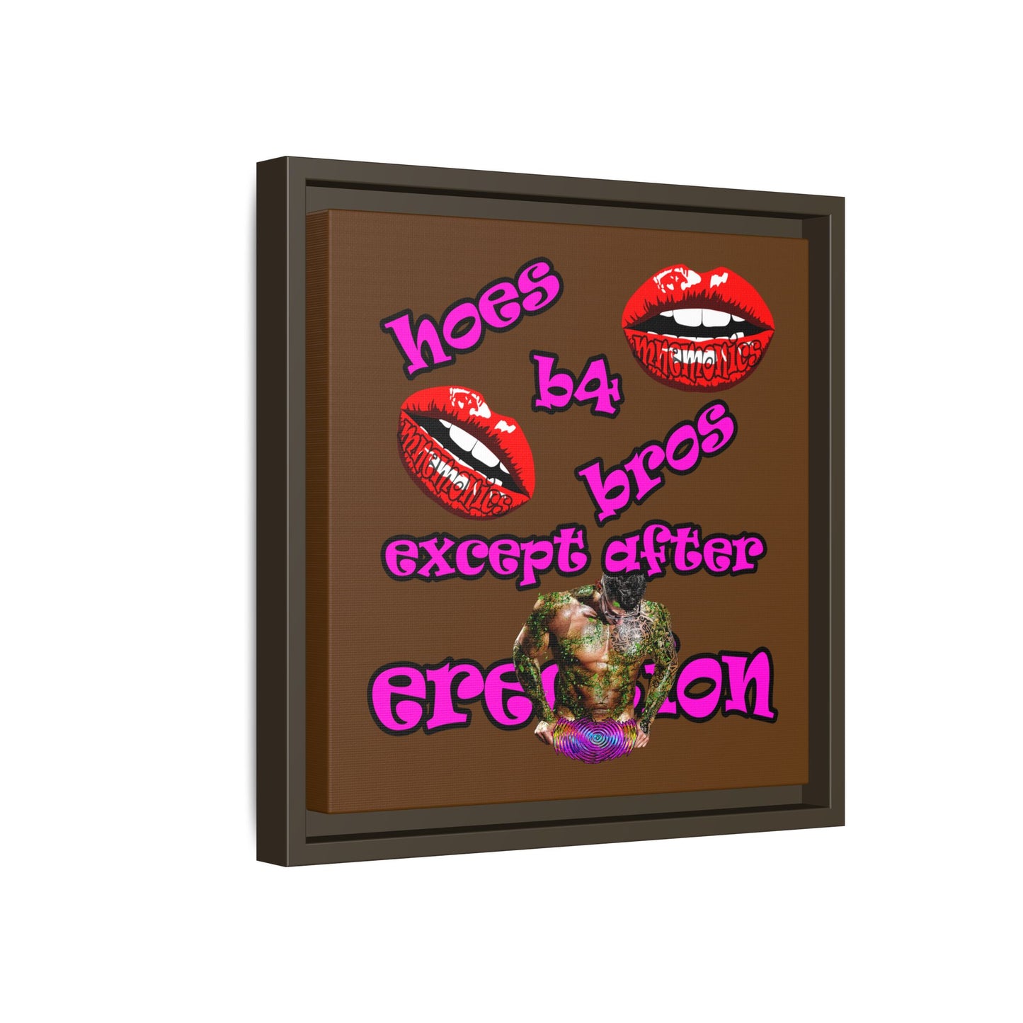 hoes b4 bros - framed canvas art (brown)