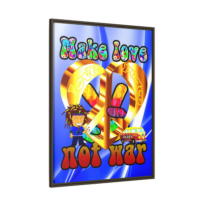 love peace - framed canvas art (blue-white wave)