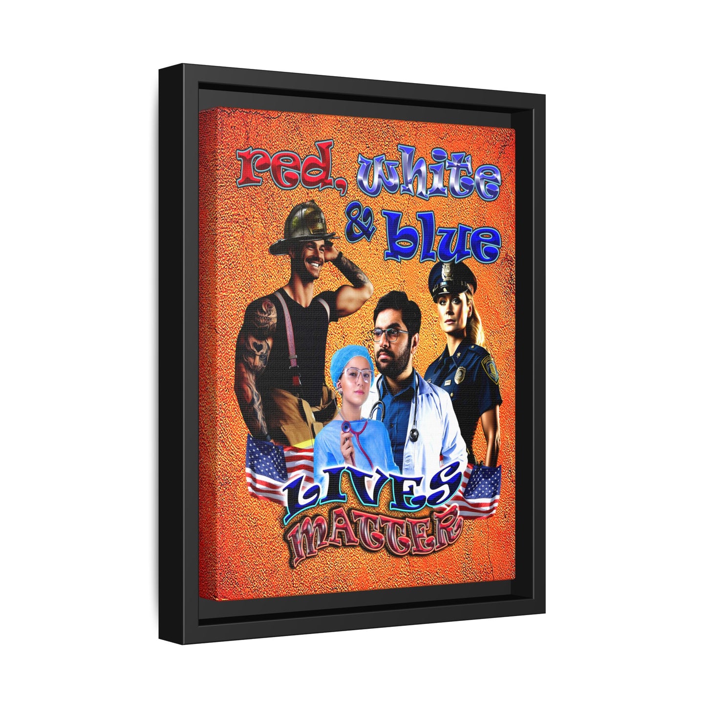 rw&b lives matter - framed canvas art (burnt orange)