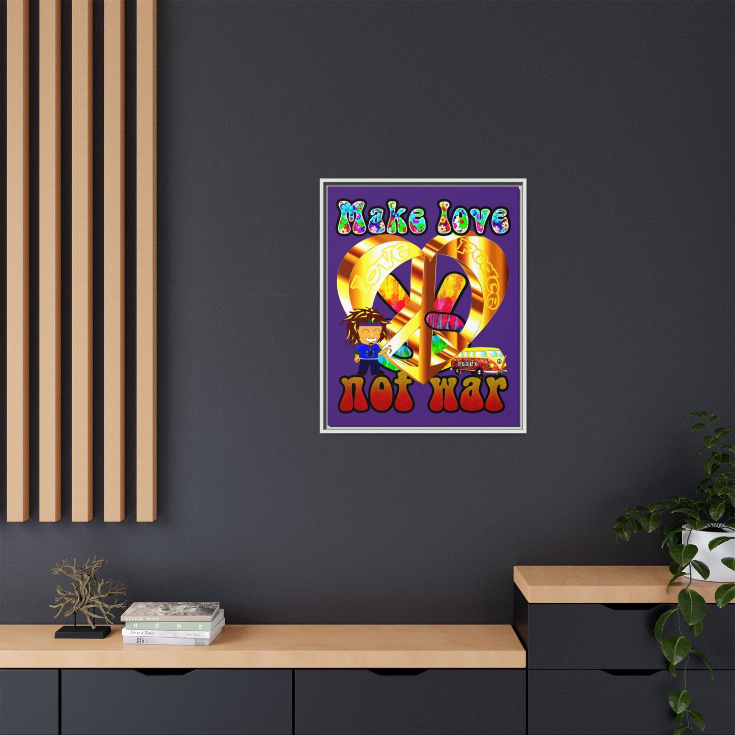 love peace - framed canvas art (purple)