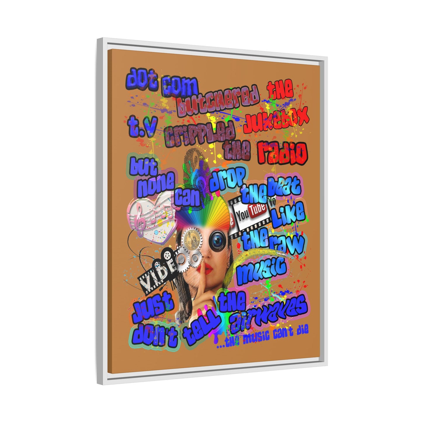 drop the beat - framed canvas art (light brown)