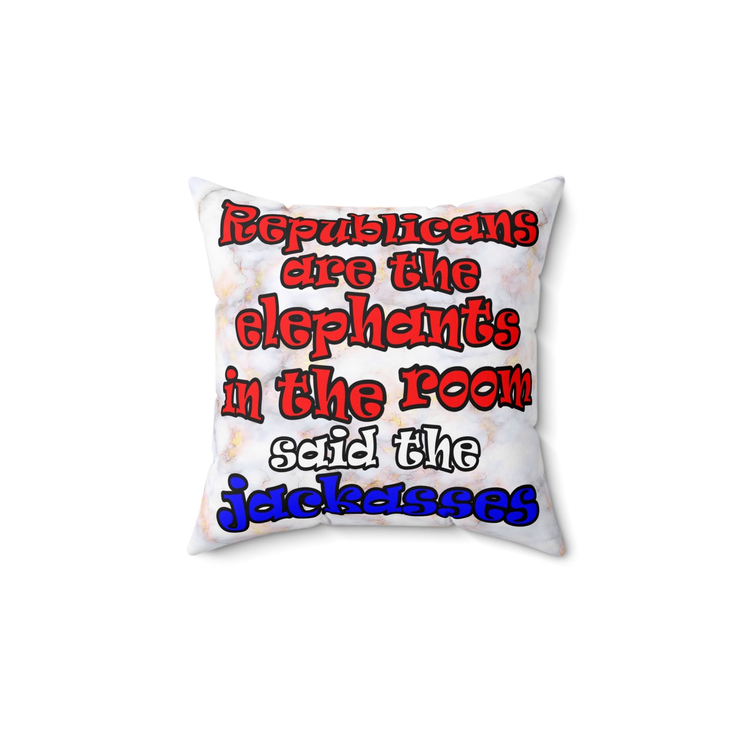 donkeys and elephants - Spun Polyester Square Pillow - (white marble)