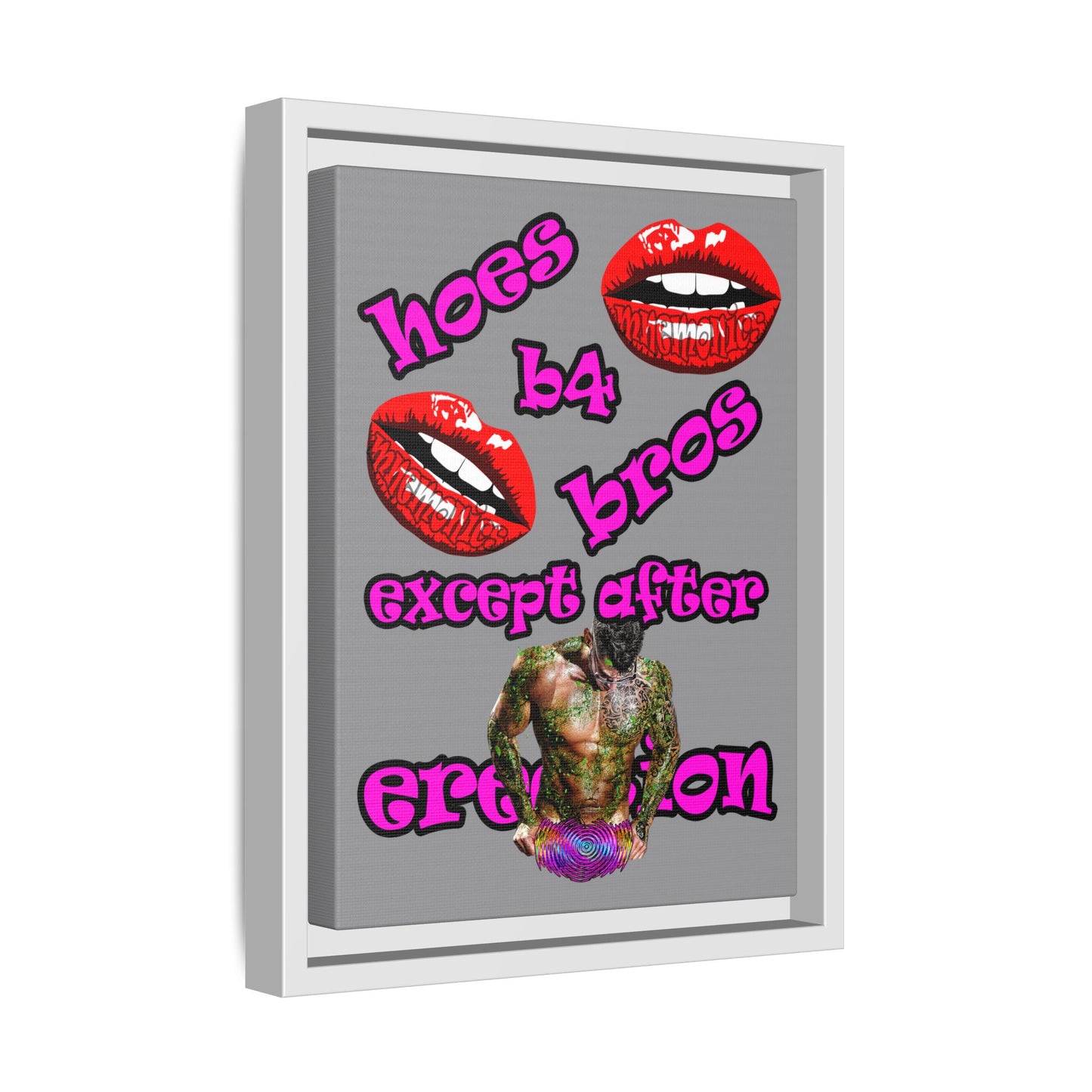 hoes b4 bros - framed canvas art (grey)