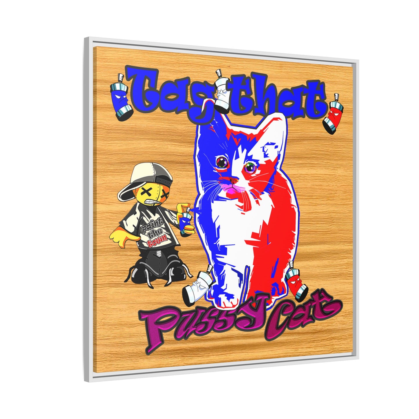 tag that - framed canvas art (butterscotch wood finish)