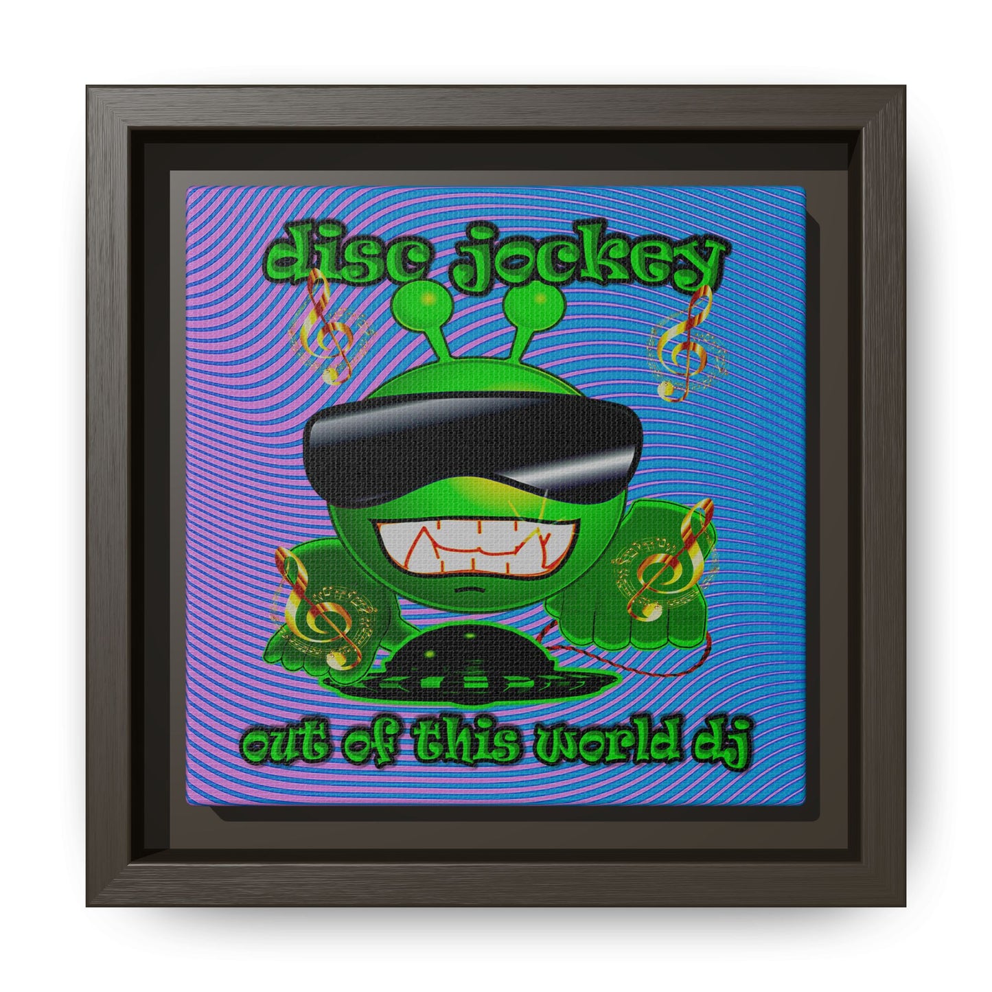 disc jockey - framed canvas art (light blue-purple wave)