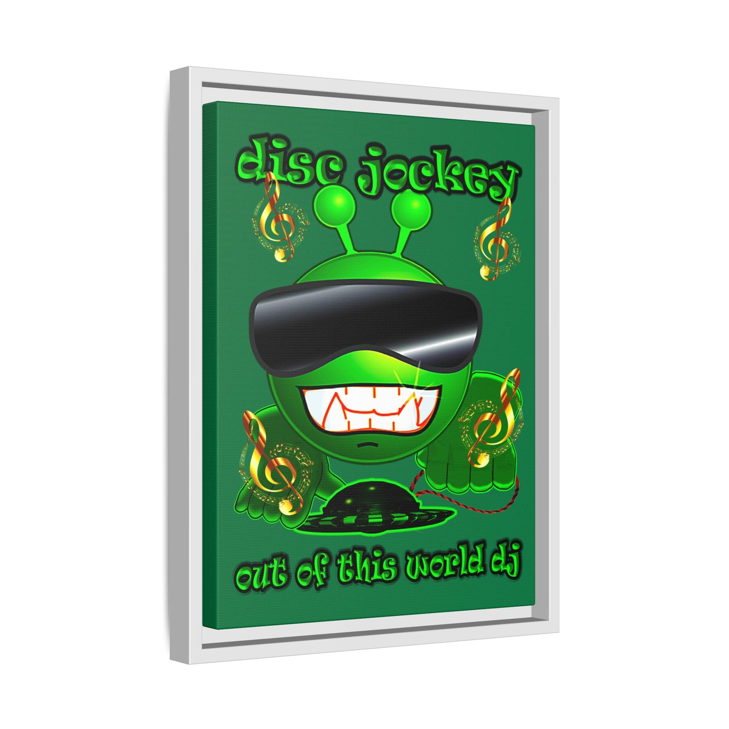 disc jockey - framed canvas art (dark green)