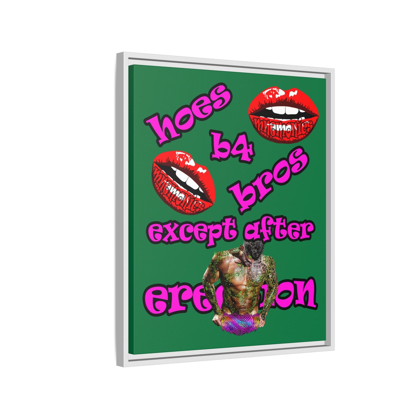 hoes b4 bros - framed canvas art (dark green)