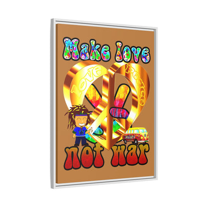 love peace - framed canvas art (light brown)