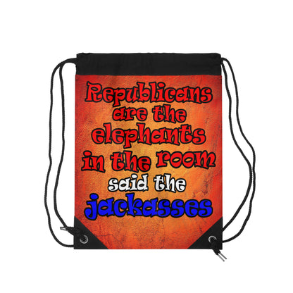 donkeys and elephants - Drawstring Bag (burnt orange)