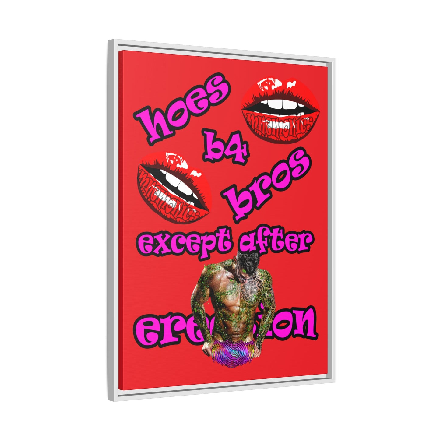 hoes b4 bros - framed canvas art (red)
