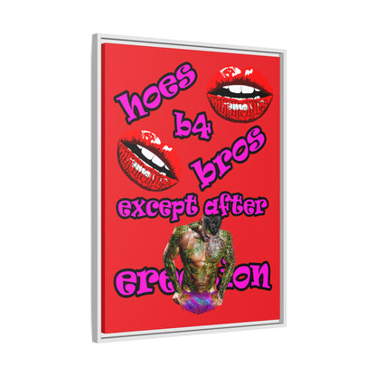 hoes b4 bros - framed canvas art (red)