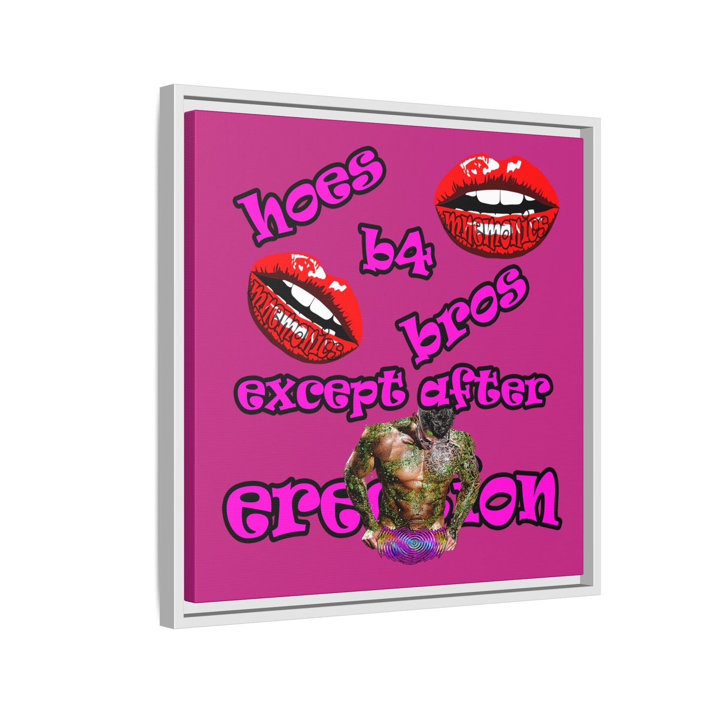hoes b4 bros - framed canvas art (pink)